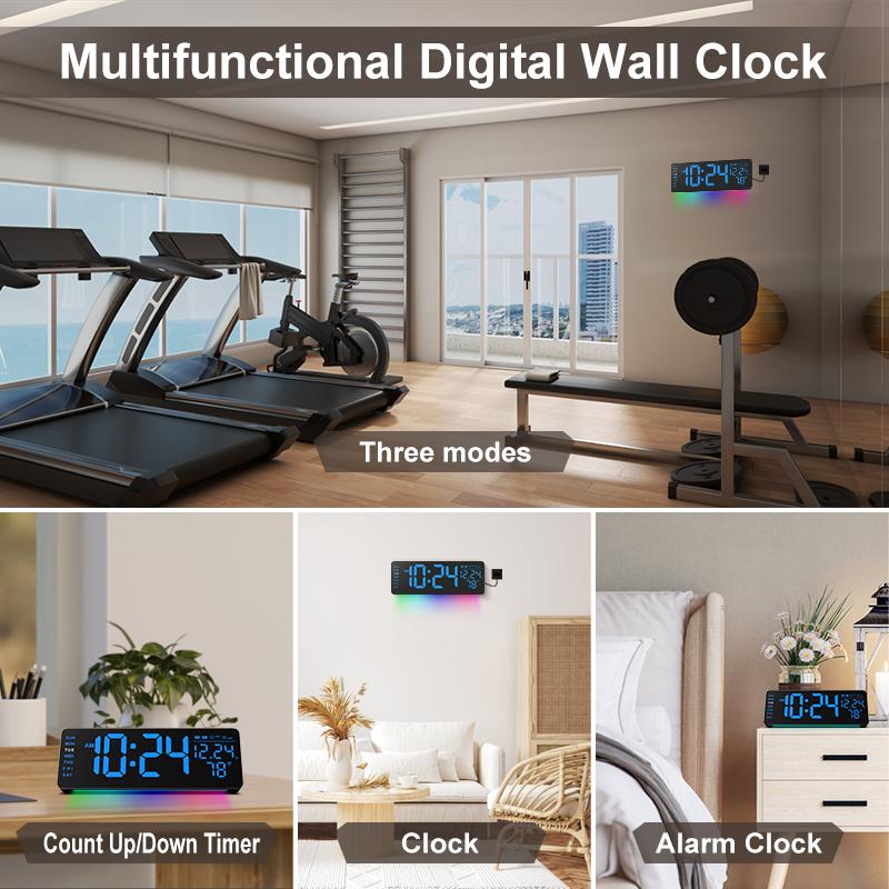 CLOCCERS Large Screen Digital Wall Clock With Temperature Date Week Display Auto DST, Desk Countdown Digital Timer, 5-level Brightness Adjustment Auto Led Dual Alarm Clock with Remote Control for Living Room, Bedroom, Desk Decor, Mounted, Gift for Elderly