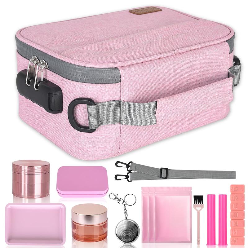 Large Smell Proof Bag Set with 10 Accessories, Carbon Lined Smell Proof Box Case with Combination Lock