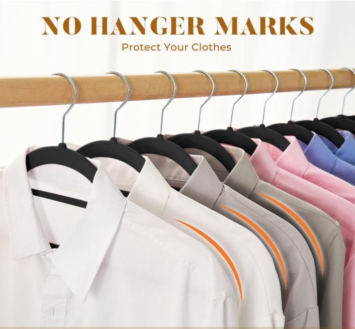 Velvet Hangers with Tie Bar 20 Pack Black, Standard Hangers with 360° Swivel Hook, Space Saving Felt Hangers for Pants, Coat, Suits, Shirt, Scarf, No Hanger Marks