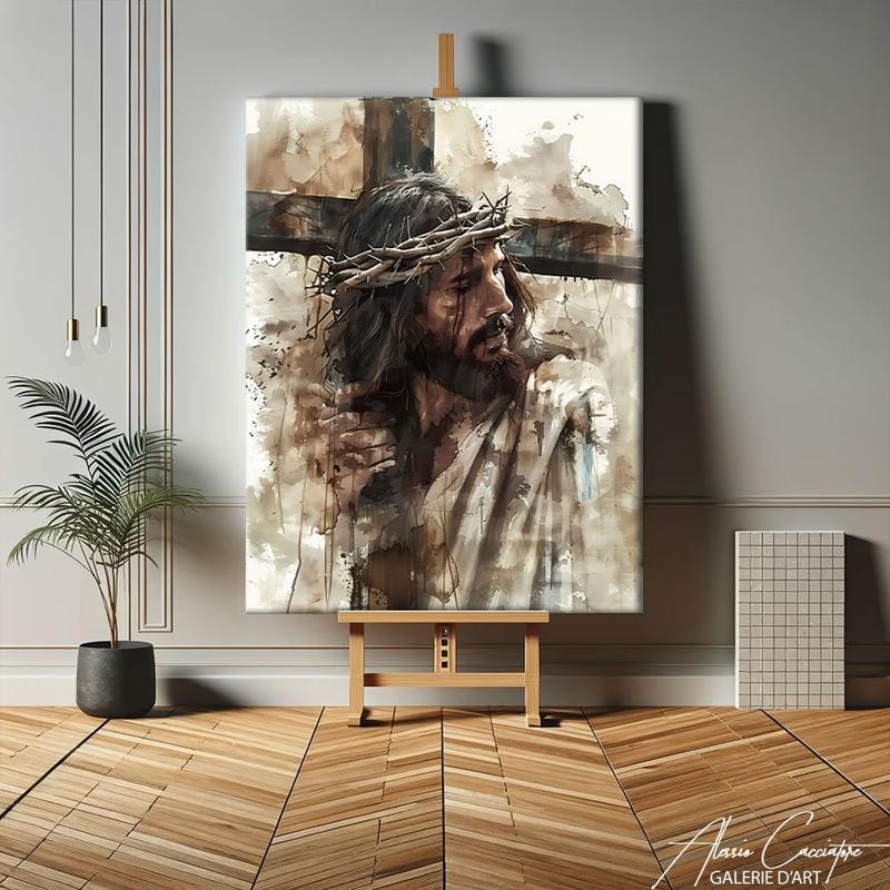 Abstract Christian Art Modern, Large Religious Wall Art Framed, Jesus Painting poster, Christianity Wall Art