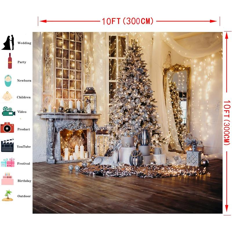 Dudaacvt 10X10Ft Christmas Backdrops for Photography Christmas Tree Photography Backdrops Christmas Fireplace Photo Backdrop Christmas Party Backdrops D475 Dudaacvt