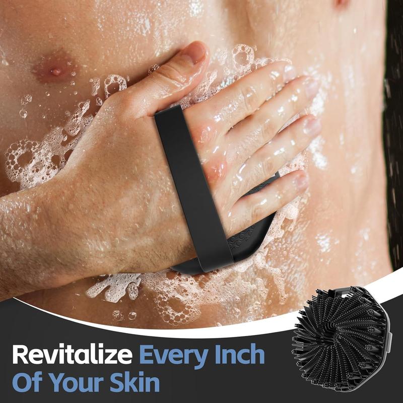 Silicone Body Scrubber with Silver-Infused Design for Effective Exfoliation and Gentle Massage - Black