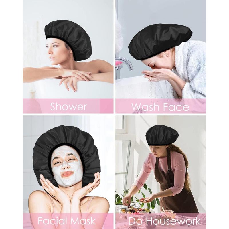 Shower Cap,Terry Lined Shower Cap for Women Reusable, Triple Layer Waterproof Bath Cap, Extra Large for Women Long Hair