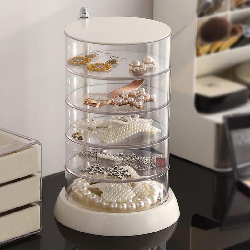 Multi-layer Jewelry Storage Box, 1 Count Clear Rotating Jewelry Organizer, Desktop Container for Earring Necklace Bracelet