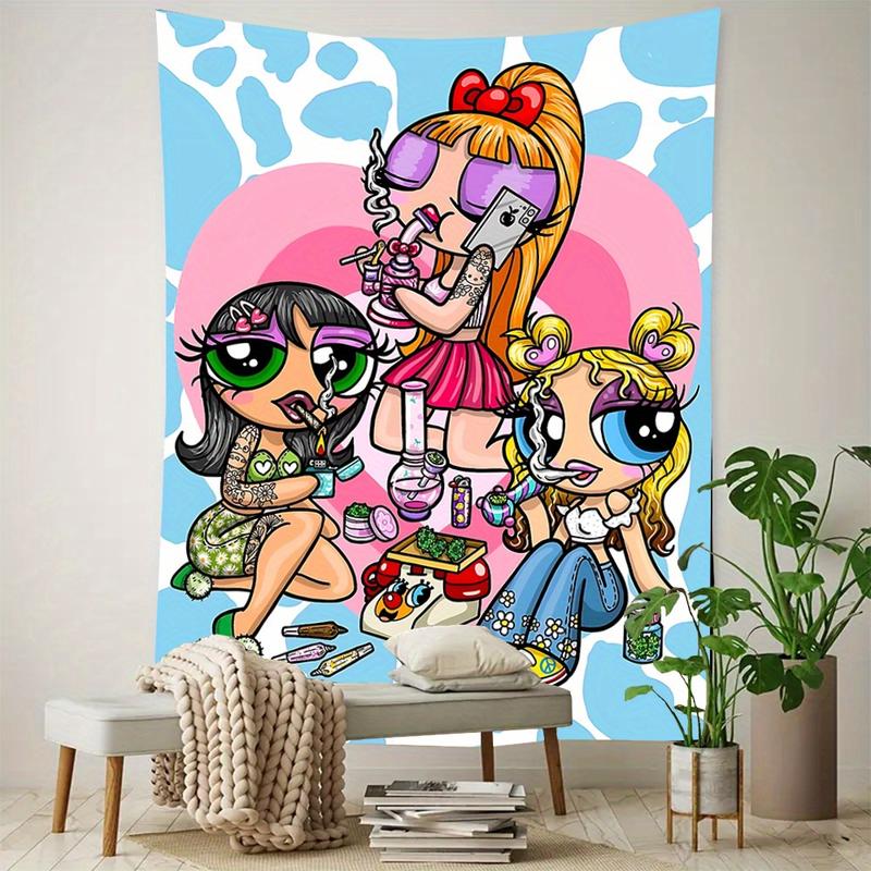 Christmas 2024 Ornament - Chic Cartoon Woman Smoking - Wall Hanging Decor, Durable Polyester, Multiple Sizes, Perfect For Bedroom & Home Office Decoration