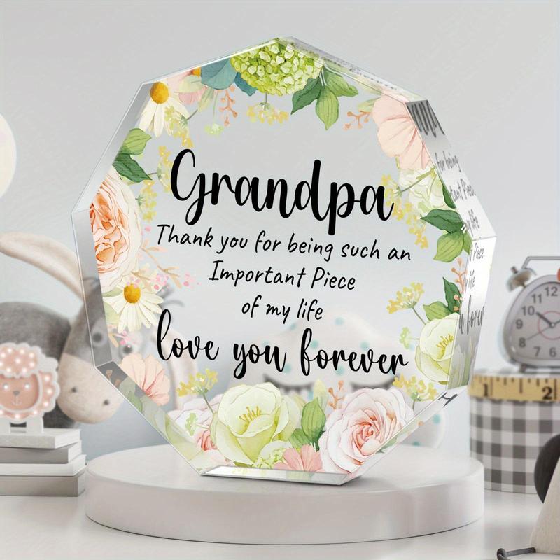 Flower Pattern Acrylic Plaque, 1 Count Grandpa Birthday Gift, Creative Birthday Gift for Grandpa, Emotional Connection Gift, Thanksgiving Gift