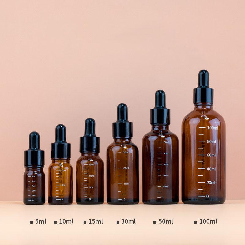 5ml-100ml Dropper Bottles With Scale Reagent Eye Drop Amber Glass Aromatherapy Liquid Pipette Bottle Refillable Bottles Travel