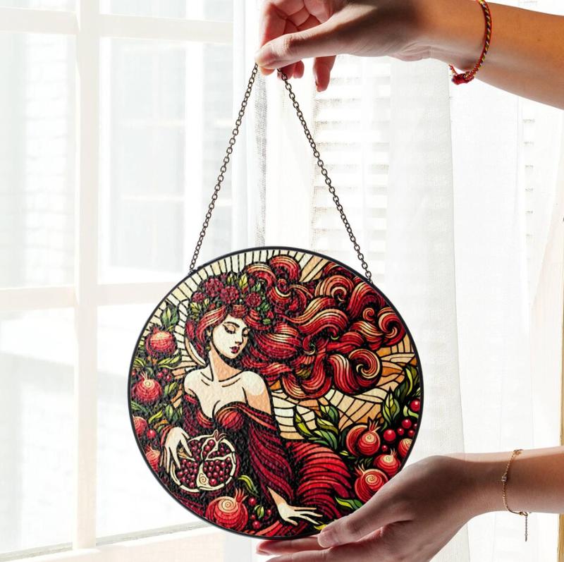 Persephone Stained Glass SunCatcher Persephone Greek Goddess Window Hanging Protection Charm Pomegranate Home Decor Gift