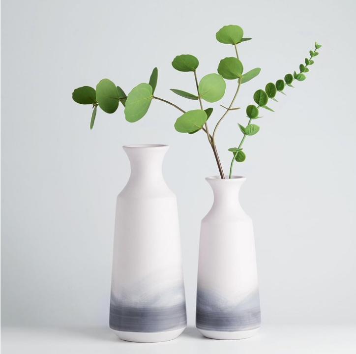 Set of 2 Modern Vases for Table Decor in White and Gray - Ideal Gift for Dad Ceramic Decorative