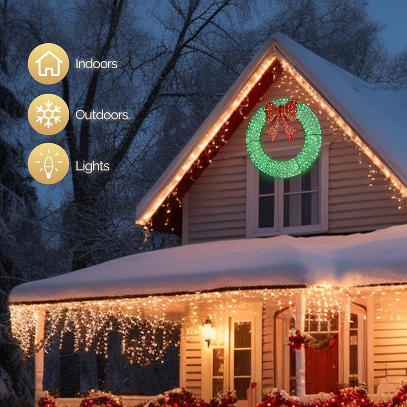 VINGLI 48 Inch Pre-lit Large Christmas Wreath, Outdoor Christmas Wreath with 315 LED Lights for Garage, Windows, Christmas Door Wreath Decorations with Red Bow, Timer Remote Control, Plug-in, Green