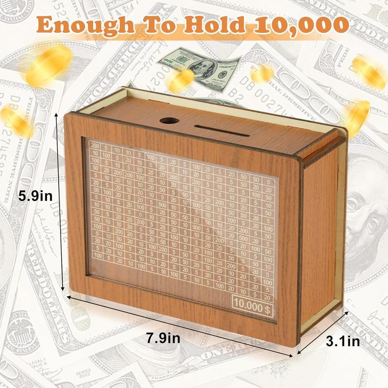 10000 Kakeibo Wooden Money Saving Challenge Box Cash Vault Piggy Bank for Adults Kids Savings Goals Smash Box Saver for Boys and Girls