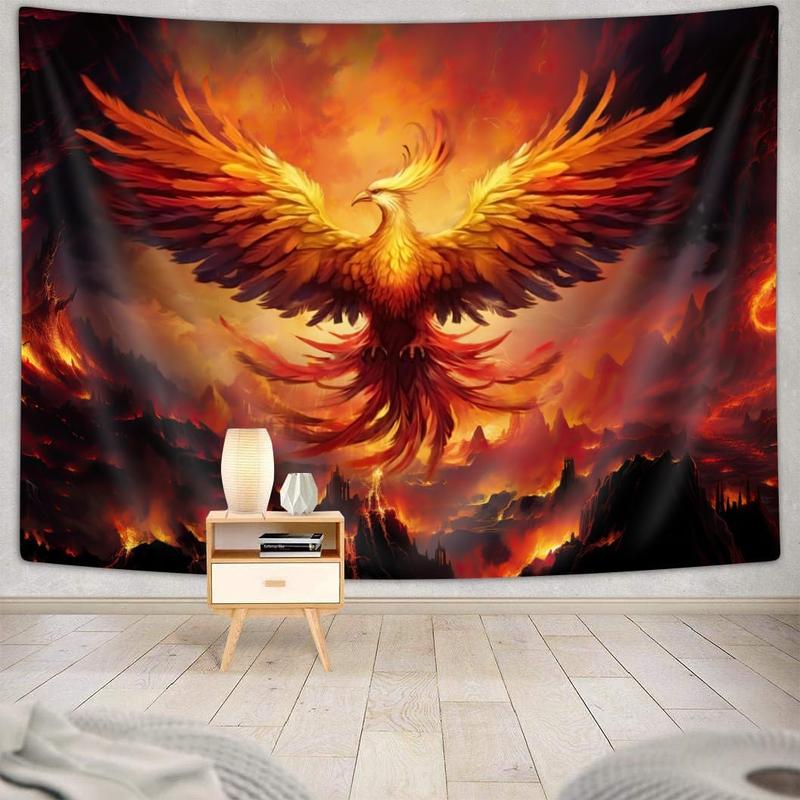 Fantasy Phoenix Bird Large Tapestry for Men, Red Anime Animal Hippie Tapestry Wall Hanging for Bedroom, Aesthetic Cool Tapestry Beach Blanket College Dorm Home Decor (80