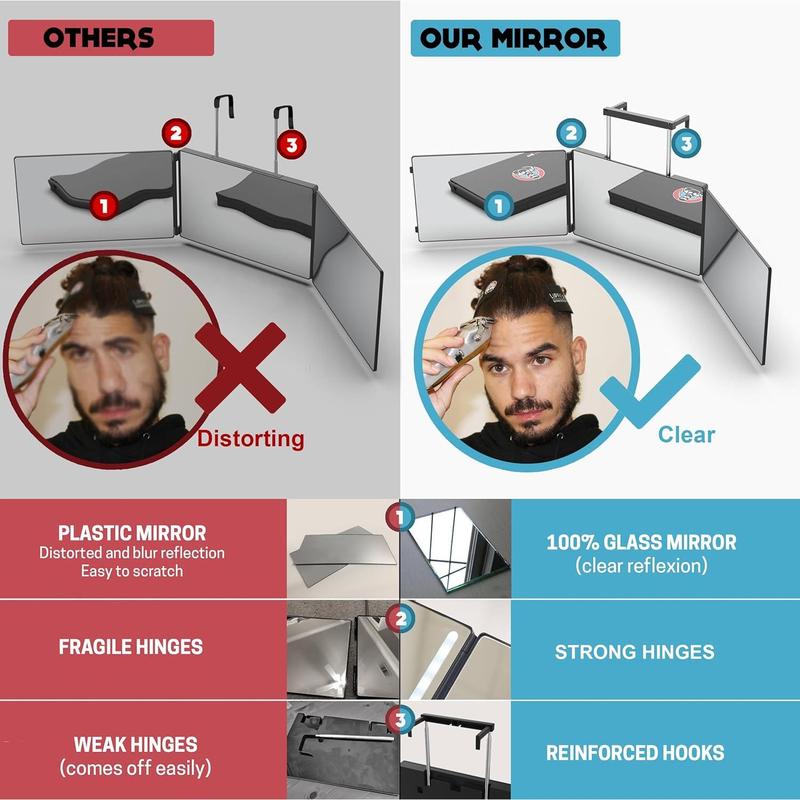 The 360 Mirror - 3 Way Mirror for Self Hair Cutting - Adjustable Trifold Barber Mirror to Cut Your Own Hair - Tri Fold Self Haircut System for Men and Women Braiding - Three Sided Mirror for Haircuts