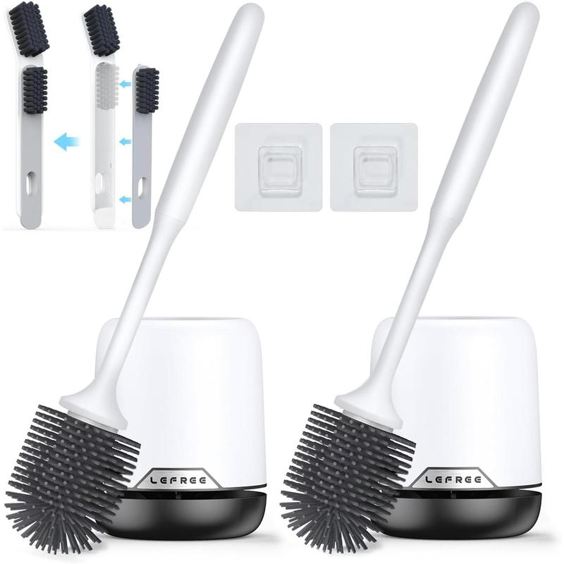 2 Pack Silicone Toilet Brush,Rubber Toilet Bowl Brush and Holder Set with Ventilated Holder, Toilet Cleaner Brush for Bathroom,Floor Standing & Wall Mounted Toilet Scrubber Without Drilling