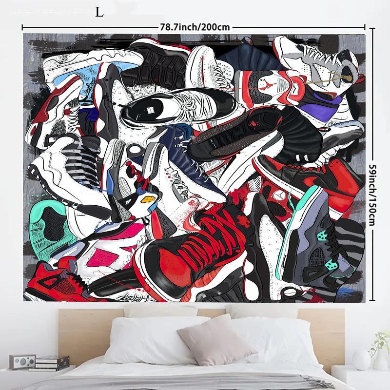 Basketball Shoe Pattern Tapestry, 1 Count Modern Polyester Wall Tapestry for Living Room Bedroom Dormitory Home Decor, Summer Room Decor, Super Bowl Party Decor Supplies, Men Gifts