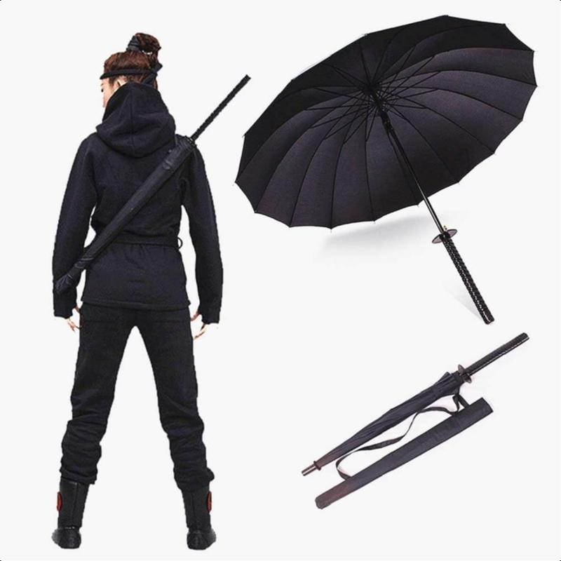 Samurai Umbrella with Decorative Sword Handle and Waterproof Canopy Windproof Rain -Like Straight Design