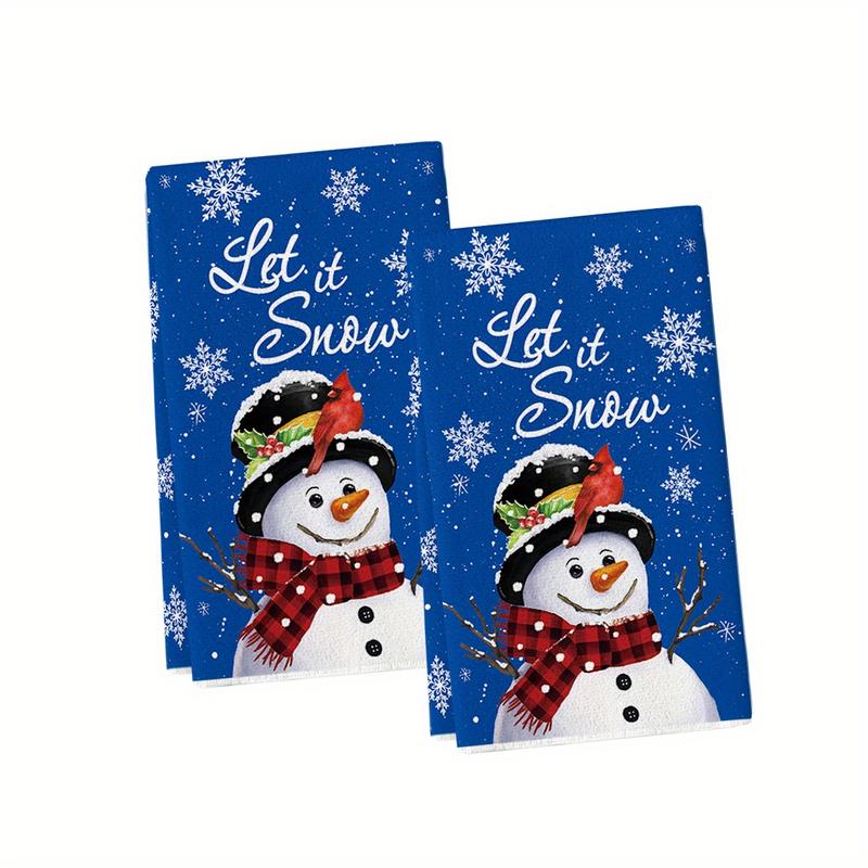 Snowman Let It Snow Winter Kitchen Towels Dish Towels, 18x26 Inch Seasonal Christmas Room Funky Home Decoration Hand Towels Set of 2