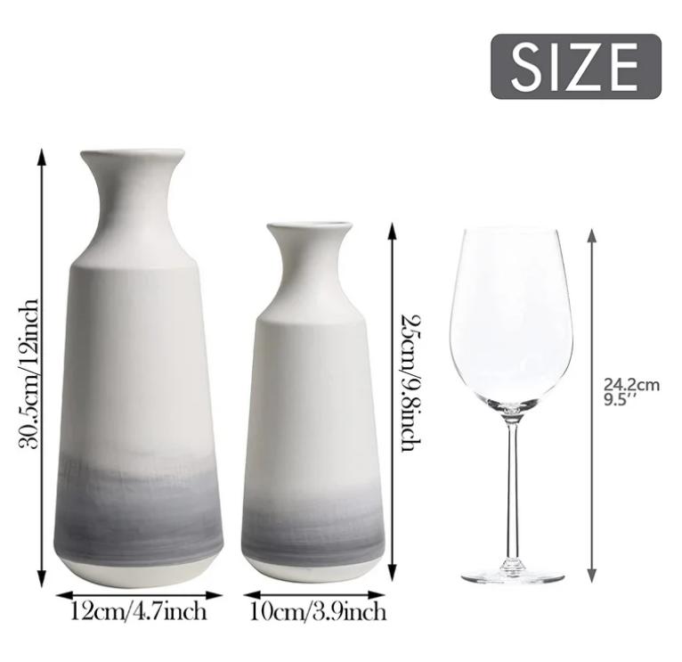 Set of 2 Modern Vases for Table Decor in White and Gray - Ideal Gift for Dad Ceramic Decorative