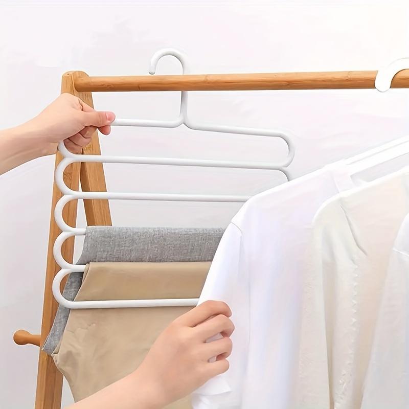 5 Layers Pants Rack, 5 Counts Anti Slip Clothes Scarf  Pants Storage Hanging Hanger, Home Organizer for Bedroom Wardrobe