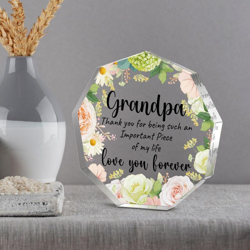 Flower Pattern Acrylic Plaque, 1 Count Grandpa Birthday Gift, Creative Birthday Gift for Grandpa, Emotional Connection Gift, Thanksgiving Gift