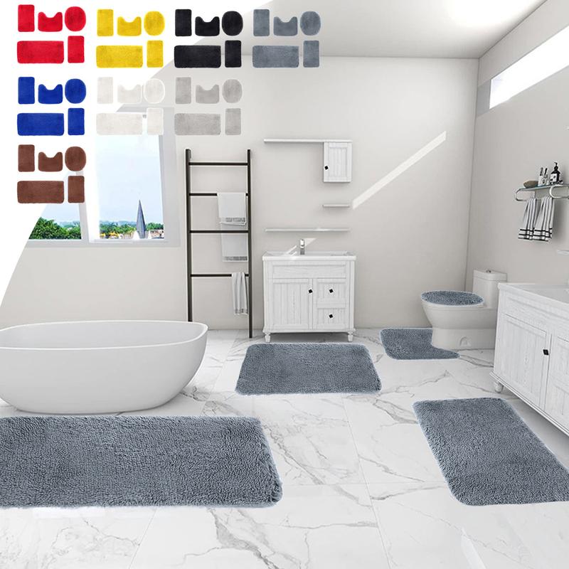 5 PCS Thick Bath Mat Set Toilet Mats Toilet Cover Bathroom Rugs Soft Plush Bathtub Kitchen Bedroom Door Mat Water Absorption Rubber Non Slip Non-slip Water