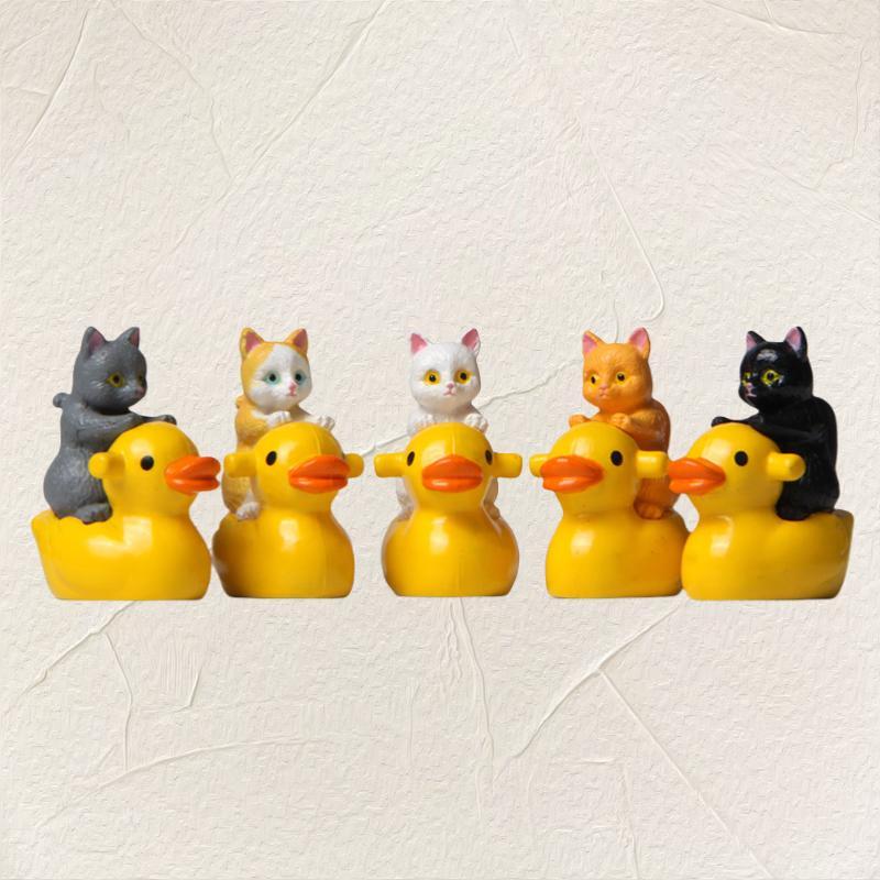 Cute Cat and Duck Design Ornaments, 5 Counts set Miniature Landscape Ornament, Creative Hand-made Decoration Craft for Home Decor