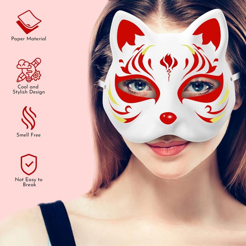 Therian Mask White Cat Mask Therian Cat Mask Halloween Costume for Adults Blank  for Party Paint