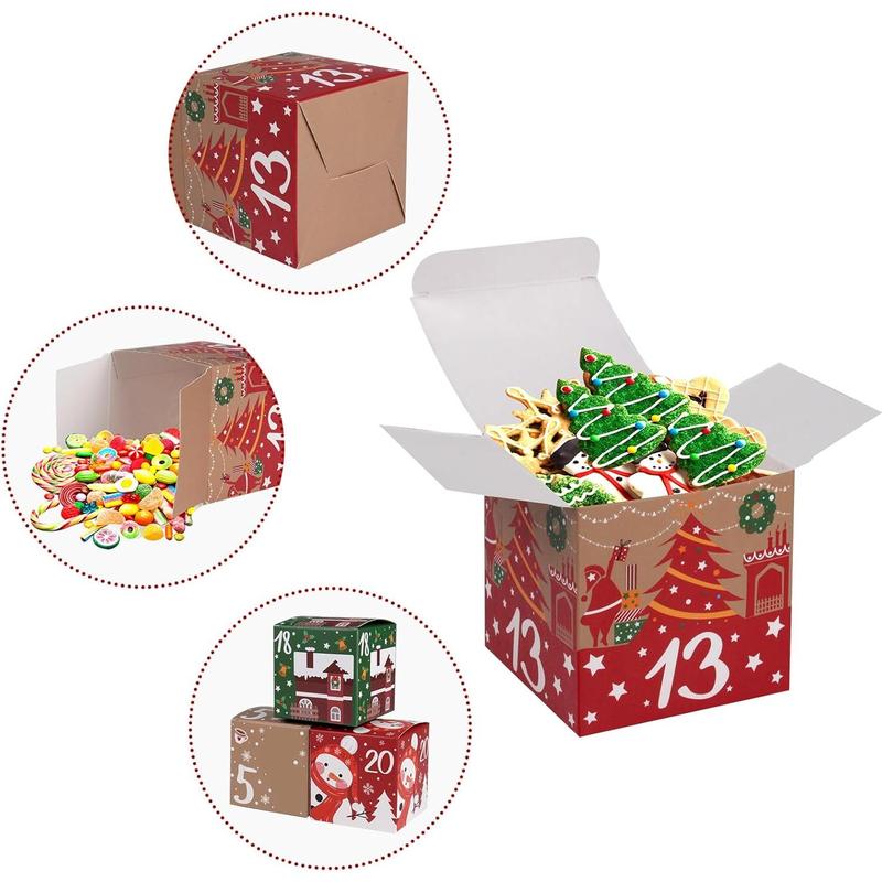 24 Pcs DIY Christmas Advent Calendar Boxes for 2024, 24 Days Countdown Calendar Gift for Adults and K ids Christmas Cardboard Number Boxes Make & Fill Your Own Advent Calendar Boxes Lovely Xmas Party Present