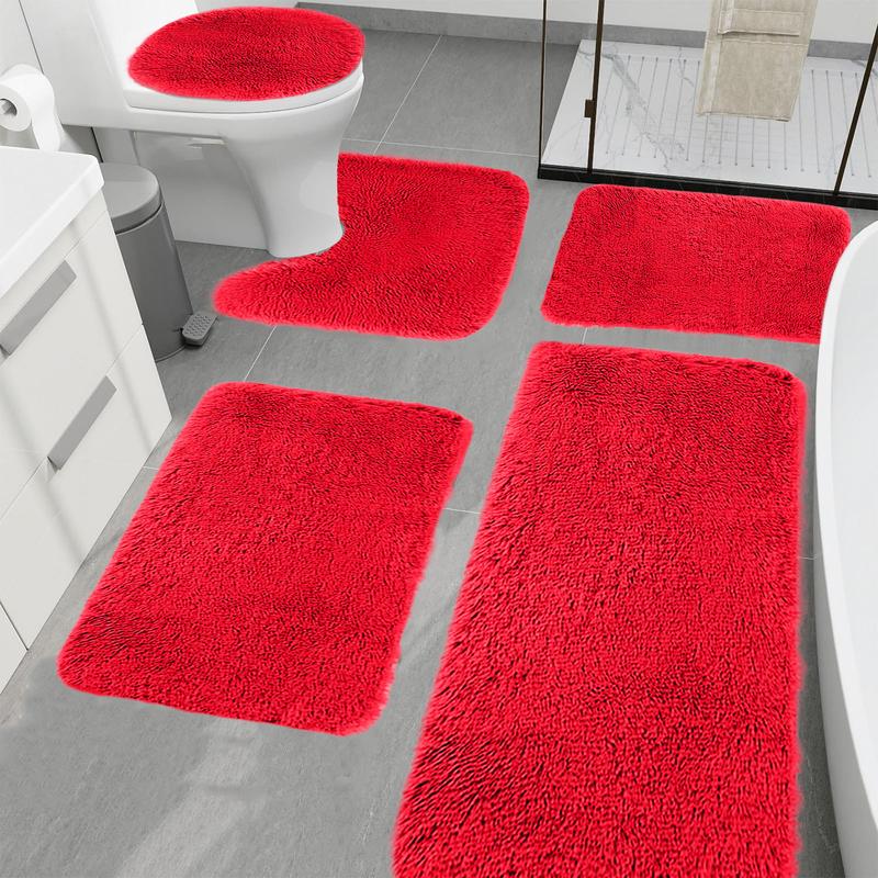 5 PCS Thick Bath Mat Set Toilet Mats Toilet Cover Bathroom Rugs Soft Plush Bathtub Kitchen Bedroom Door Mat Water Absorption Rubber Non Slip Non-slip Water