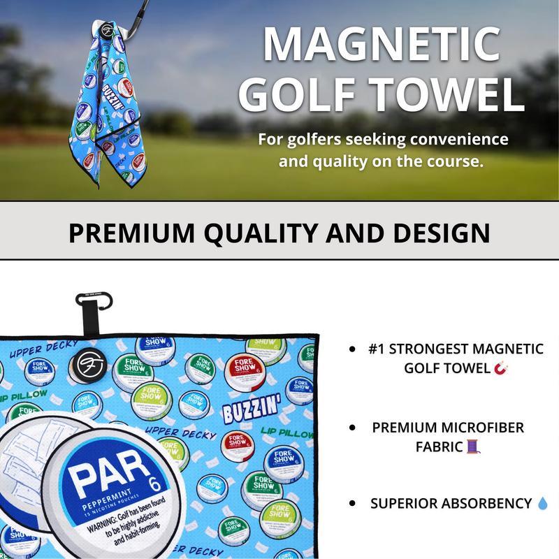 Buzzin' Magnetic Golf Towel Premium Microfiber Waffle Custom Design Towel Super Absorbent Lightweight with Clip - Magnet for Golf Bags, Carts or Clubs Gift Golfer Accessories for Men & Women Fore Show