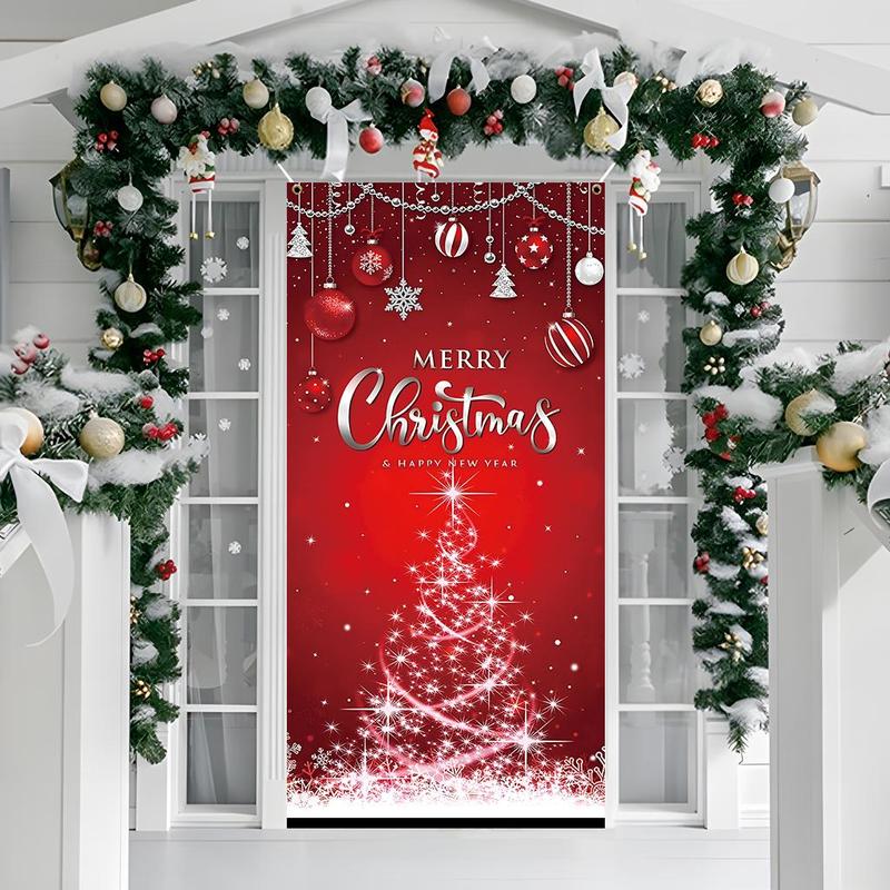 Christmas Themed Door Banner, 1 Count Merry Christmas Letter & Tree Pattern Door Hanging Banner, Festive & Party Supplies for Home Living Room Bedroom