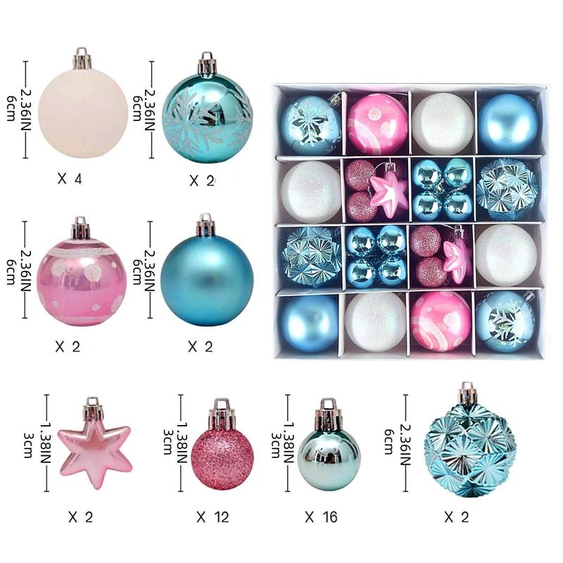 Christmas Ball Ornament, 1 Box Mixed Color Ball Shaped Ornament, Festive & Party Supplies for Christmas Tree, Home Decor