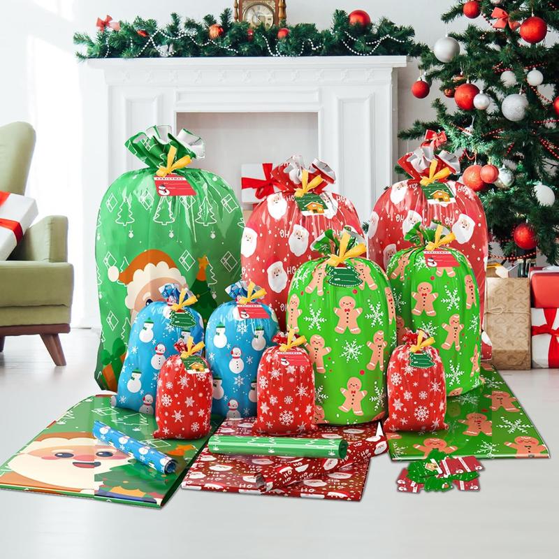 22PCS Christmas Gift Bags, 5 Styles Christmas Bags for Gifts, Holiday Reusable Christmas Gift Bags (3 X-Large, 3 Large, 5 Medium, 5 Small, 6 Mini) & 22 Cards & 16 Ribbons & 40 Ties