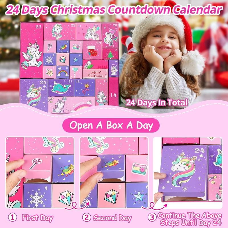 Christmas gift 2024 Unicorn Advent Calendar for Girls - 24 Days Christmas Countdown Kit, Stocking Stuffers & Birthday Gifts for Kids Ages 4-7