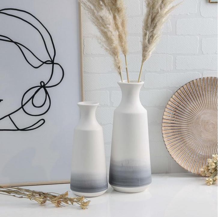 Set of 2 Modern Vases for Table Decor in White and Gray - Ideal Gift for Dad Ceramic Decorative