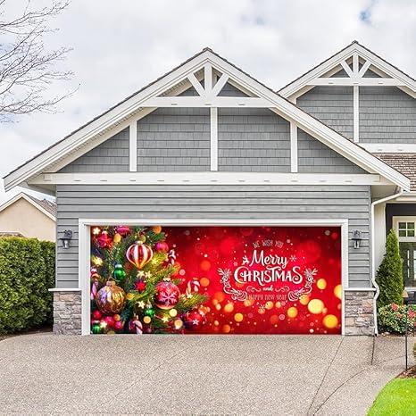 Large Merry Christmas Garage Door Banner - 7x8ft, 7x16ft, Outdoor Wall Decor, Christmas Garage Door Cover, Holiday Decoration, Waterproof, Durable, Easy to Install, Reusable