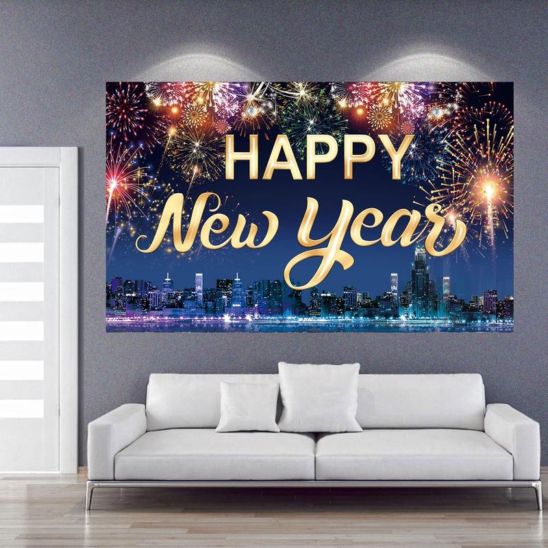 Happy  Year Fabric Sign Poster Banner Backdrop with  for  Year Photo Booth Background Party Decorations