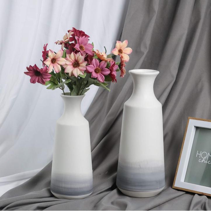 Set of 2 Modern Vases for Table Decor in White and Gray - Ideal Gift for Dad Ceramic Decorative