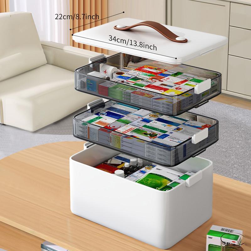 Medicine Storage Box, 1 Count 3 Layers Sundries Organizer with Lid & Handle, Large Capacity Storage Box for Home Dormitory Office Outdoor