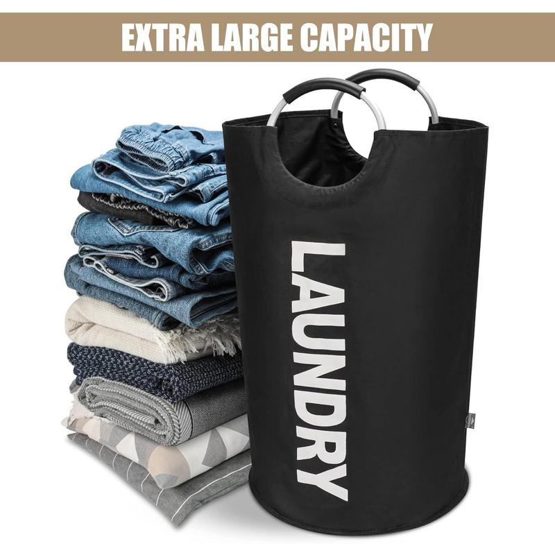 90L Large Laundry Basket, Collapsible Laundry Bag, Freestanding Tall Clothes Hamper, Foldable Washing Bin (Black)