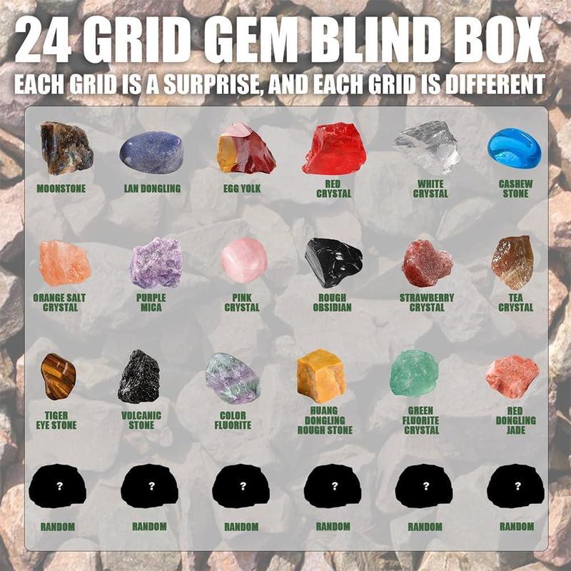 Advent Calendar 2024: 24 Days Christmas Countdown Calendar Crystals Gemstone Stone Minerals Christmas Vacation Calendar Natural Gemstones Rock Collection for Adults, Boys, Girls