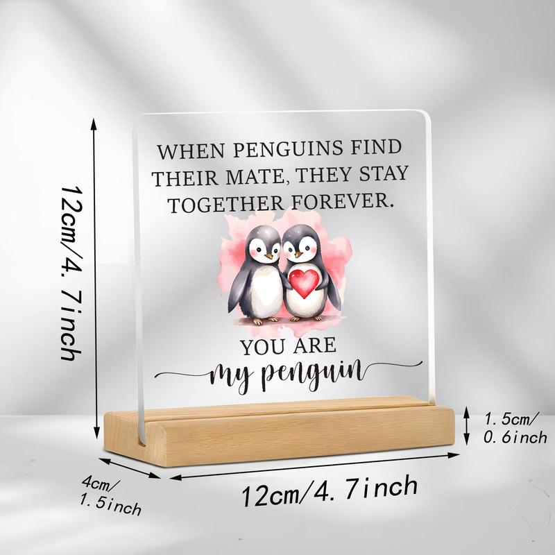 Cute Penguin & Letter Pattern Acrylic Desktop Ornament, 1 Count Creative Home Decor Plaque, Desktop Decoration Sign for Living Room Bedroom Office