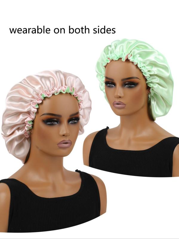 Double-sided Satin Hair Bonnet, Reversible Use Smooth Satin Sleep Bonnet, Hair Wig Protect Cap for All Style Hair