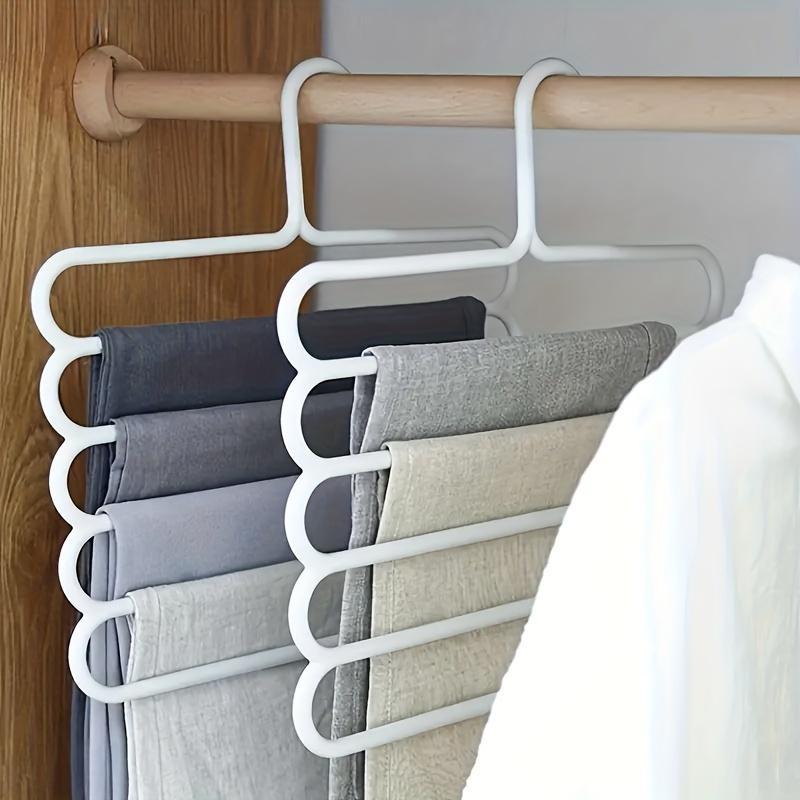 5 Layers Pants Rack, 5 Counts Anti Slip Clothes Scarf  Pants Storage Hanging Hanger, Home Organizer for Bedroom Wardrobe