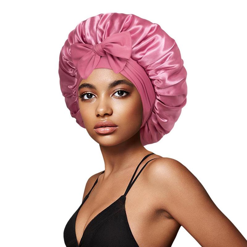 Women's Satin Bonnet, 1 Count Solid Color Satin Sleeping Cap, Elastic Band Hair Cap, Wide Band Shower Cap, Hair Accessories for Women & Girls