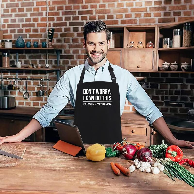 Don't Worry, I Watched a YouTube Video Funny  Apron for Guys - BBQ Dad Apron - Men's Apron for Grilling, Kitchen Apron with Pockets - Funny Aprons for Men and Women