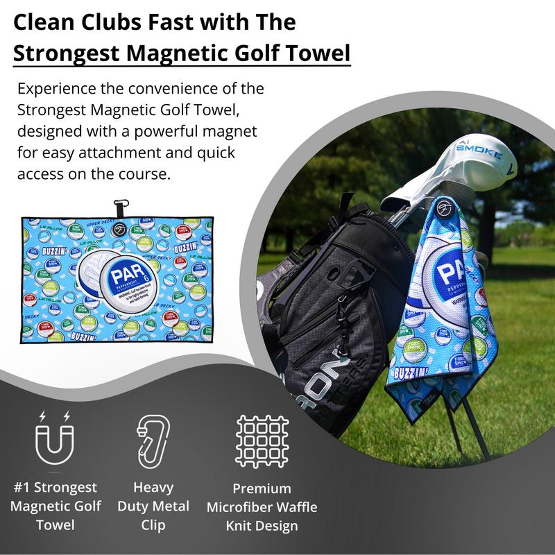 Buzzin' Magnetic Golf Towel Premium Microfiber Waffle Custom Design Towel Super Absorbent Lightweight with Clip - Magnet for Golf Bags, Carts or Clubs Gift Golfer Accessories for Men & Women Fore Show