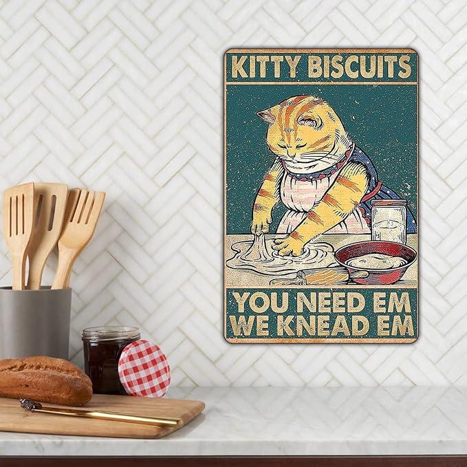 Kitty Biscuits You Need We Knead Cat Retro Sign Vintage Decor For Home Office 12