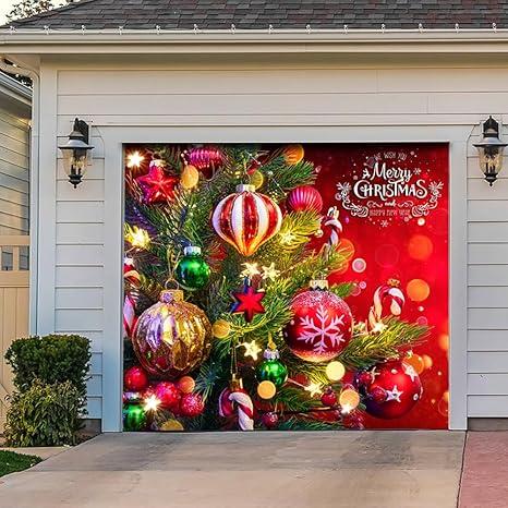 Large Merry Christmas Garage Door Banner - 7x8ft, 7x16ft, Outdoor Wall Decor, Christmas Garage Door Cover, Holiday Decoration, Waterproof, Durable, Easy to Install, Reusable