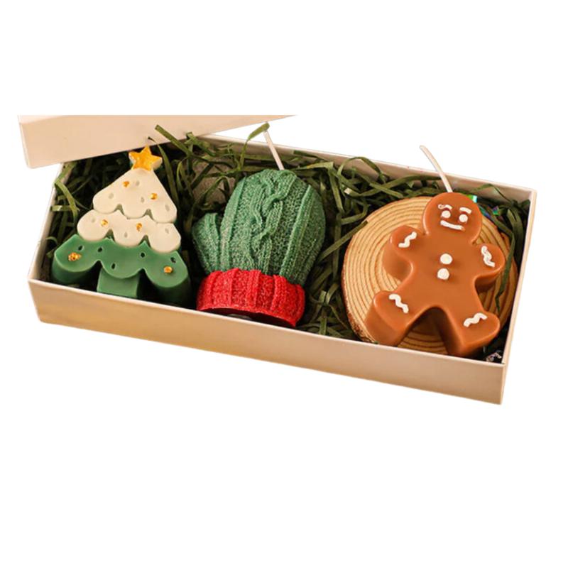 Tree, Mitten, Gingerbread Candle Set Of 3